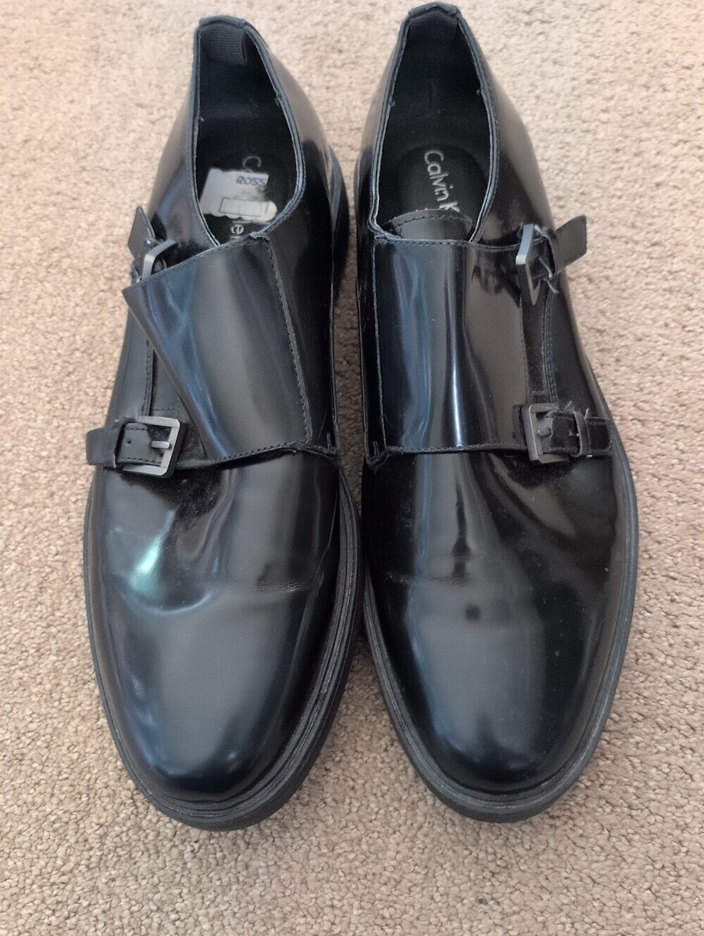 Calvin Klein Black Leather Double Monk Strap Shoes